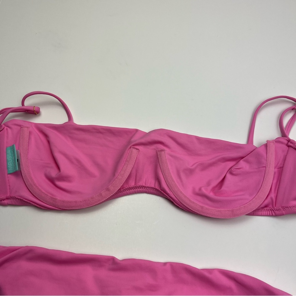 Melissa Odabash Pink Two‎ Piece Bikini Gold Accent Womens Size 8 Summer Vacation - Picture 12 of 13